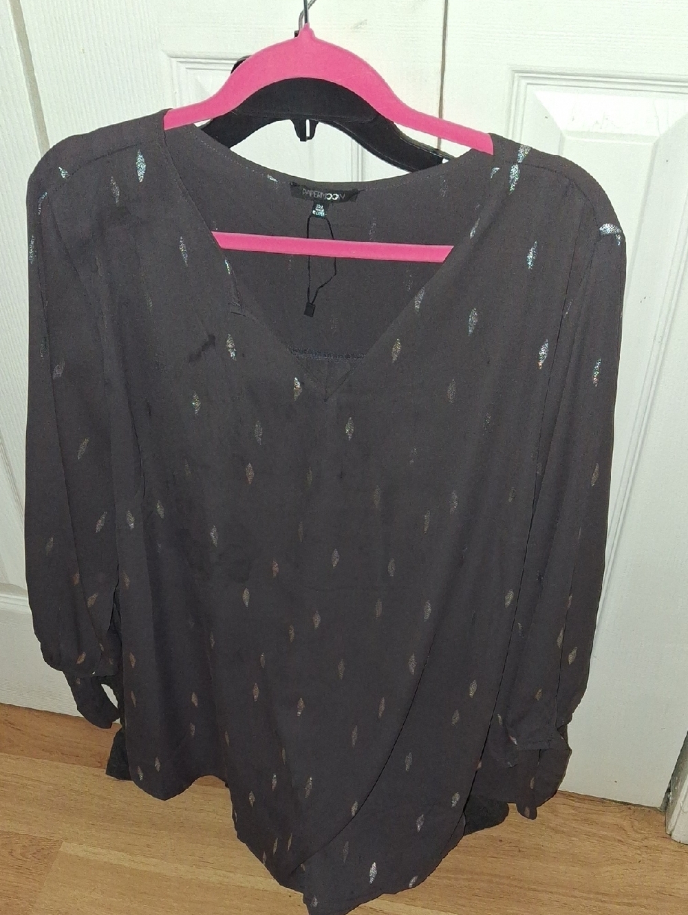 Papermoon Black V-Neck Blouse with Metallic Dot Detail